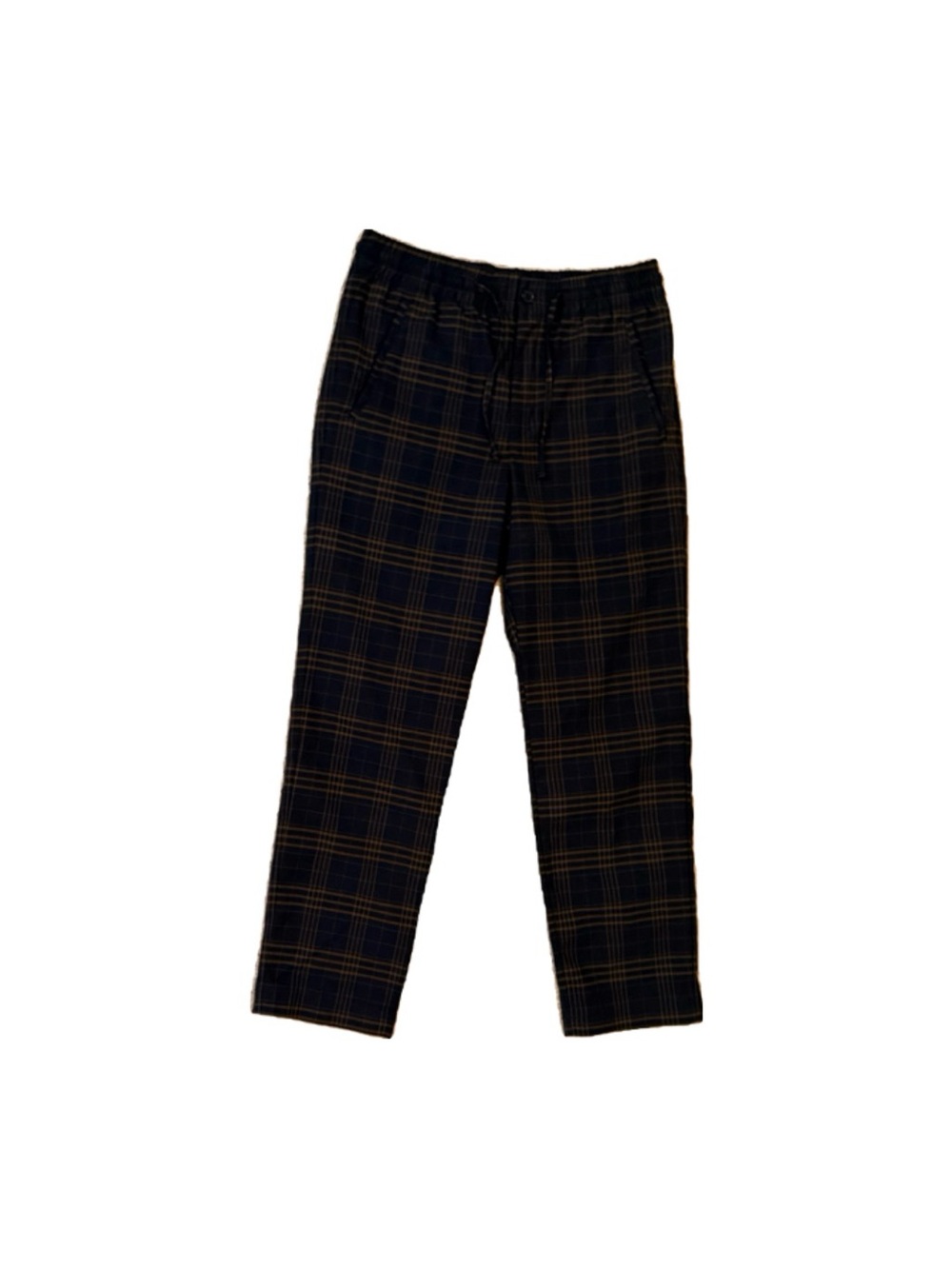 H&M Navy and Brown Plaid Drawstring Pants